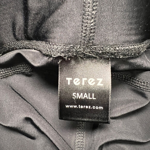 Terez SIZE Small Star Laser Cut Vegan Leather Panel Leggings Black Mesh 2241 - Picture 4 of 12